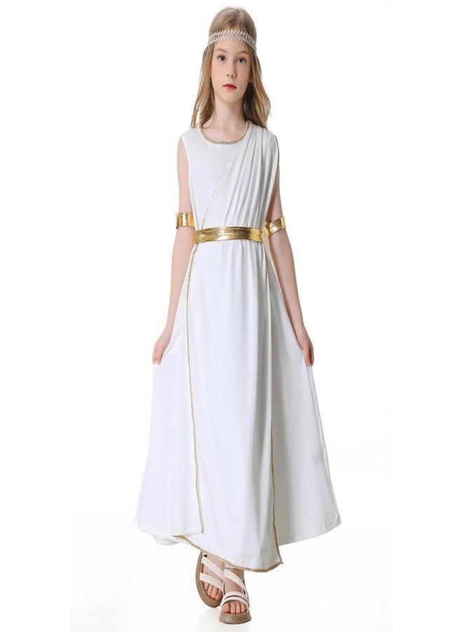 AGCOAH Girls Greek Costume White Kids Greek Goddess Dress 4PCS Toga Costume with Headband Halloween Roman Princess Cosplay Outfit Dress Up 55.1Inch(9-10Y) - Image 4